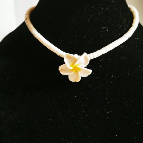 Puka Shell and Plumeria Flower Necklace - Picture 9 of 15